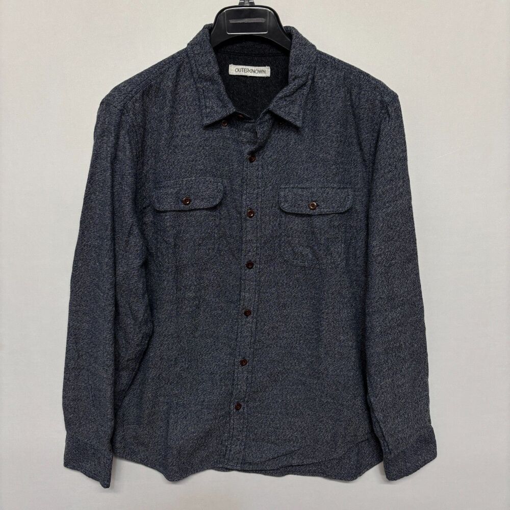 Outerknown Men Thick Blanket Flannel Shirt Overshirt Size Large Blue C138 -20